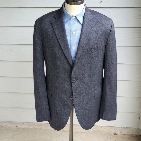JACK VICTOR Midland Grey Modest Herringbone Super 100s Wool Sz 46 R L Sport Coat